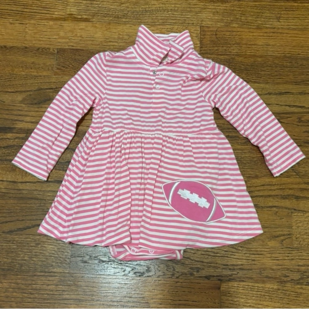 Pink Striped Kids Dress with Football Design
